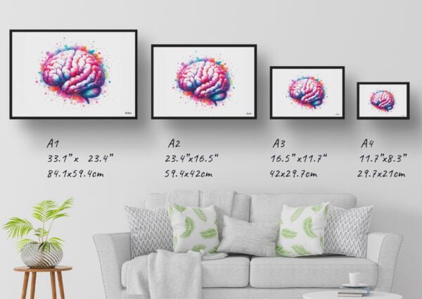 Brain Side Wall Art Print Watercolour Lobes Cerebral Cortex Neurology Medical Doctor Clinic Painting - Image 4