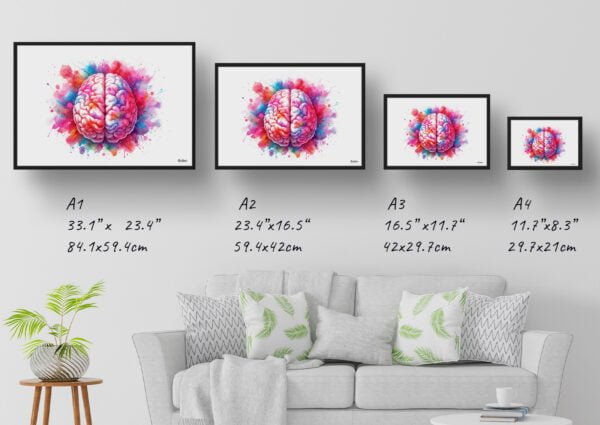 Brain Top Wall Art Print Watercolour Lobes Cerebral Cortex Neurology Medical Doctor Clinic Painting - Image 4