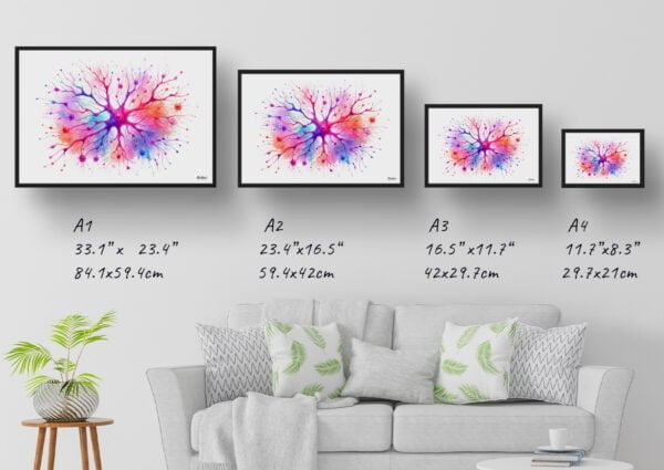 dream watercolour cortical neurons print size comparison