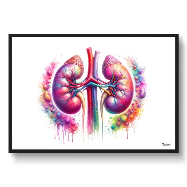 dream watercolour kidneys and adrenal glands front view