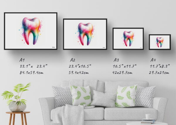 dream watercolour molar minimalist print size comparison