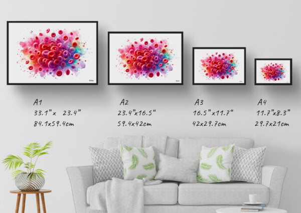 dream watercolour red blood cells print size comparison