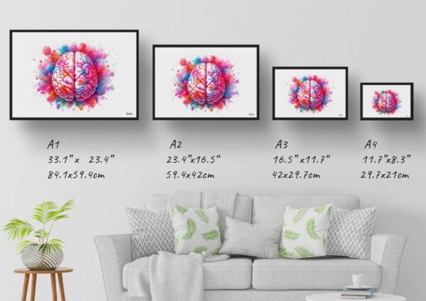 Brain Top Wall Art Print Watercolour Lobes Cerebral Cortex Neurology Medical Doctor Clinic Painting - Image 12