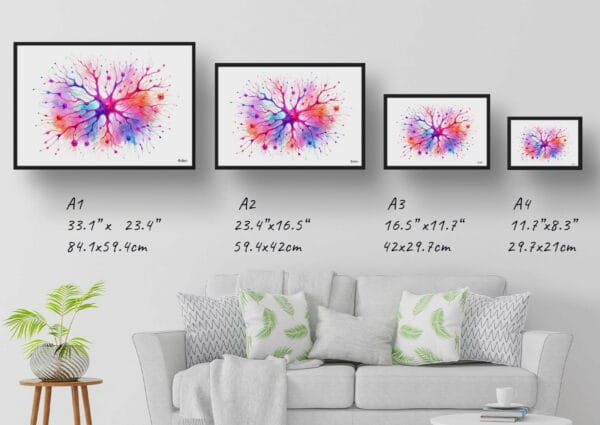 dream watercolour cortical neurons print size comparison 1