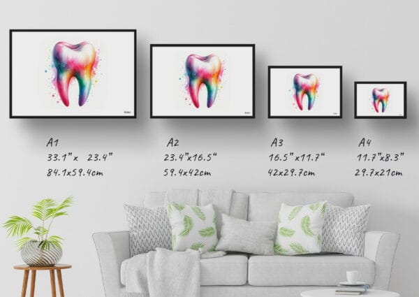 dream watercolour molar minimalist print size comparison 1