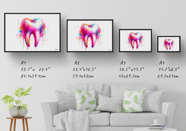 dream watercolour molar tooth print size comparison 1