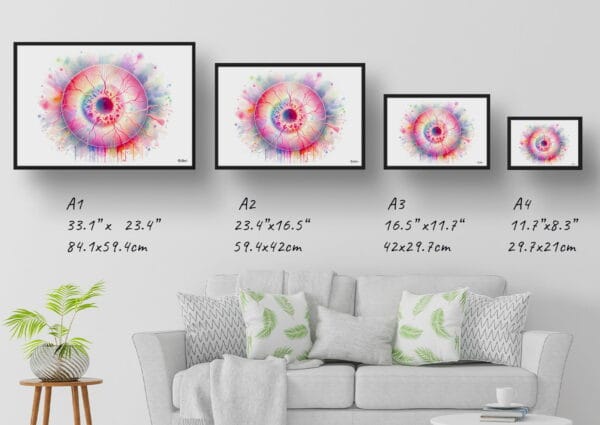 dream watercolour ophthalmoscopic view of the retina print size comparison 1