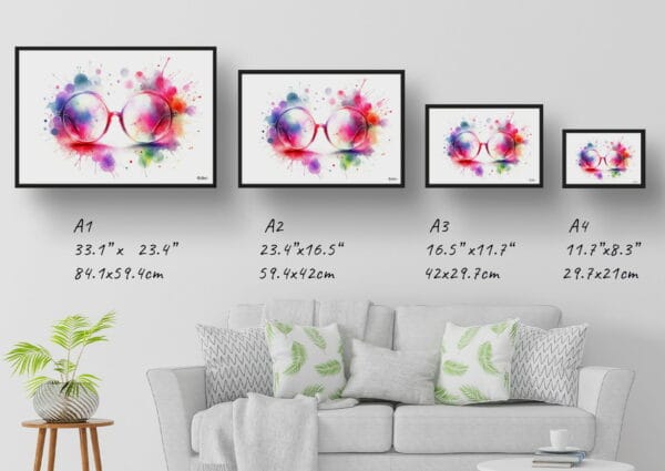 dream watercolour oversized round glasses print size comparison