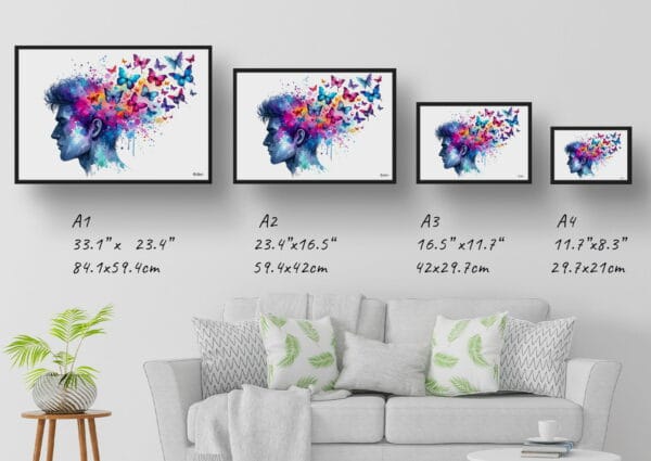 dream watercolour psychology thoughts of a man print size comparison 1