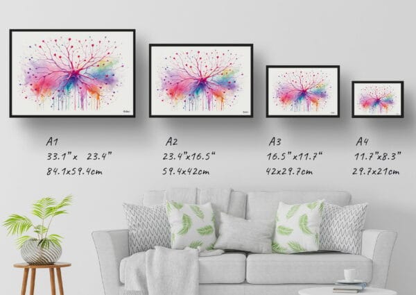 dream watercolour pyramidal neurons print size comparison 1