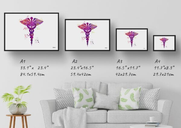 medical splash caduceus print size comparison